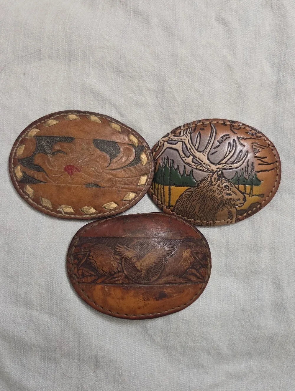 3 Vintage 1970s Leather Belt Buckles